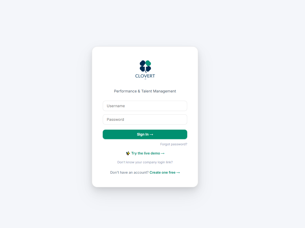 Clovert sign-in screen